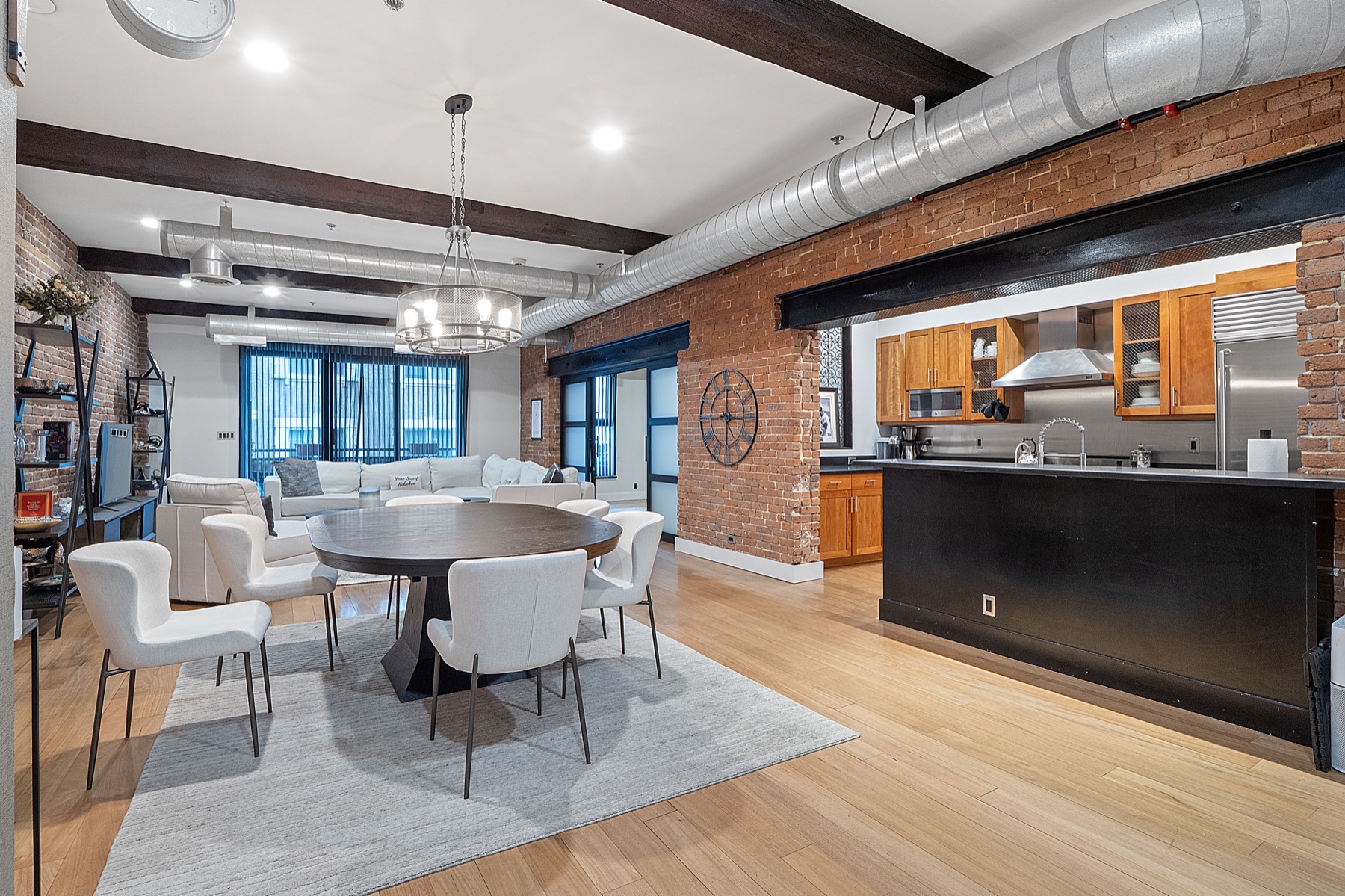 Industrial loft with exposed brick and open living space